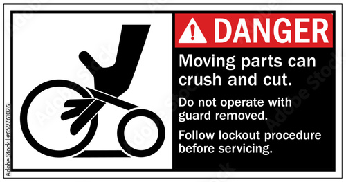 Cut and crush hazard warning sign and labels