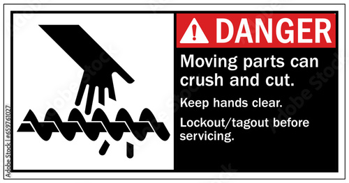 Cut and crush hazard warning sign and labels