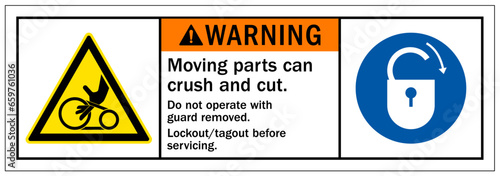 Cut and crush hazard warning sign and labels