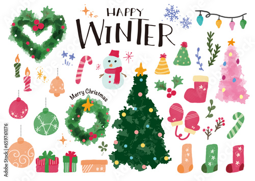 かわいいクリスマスの手描きイラスト素材