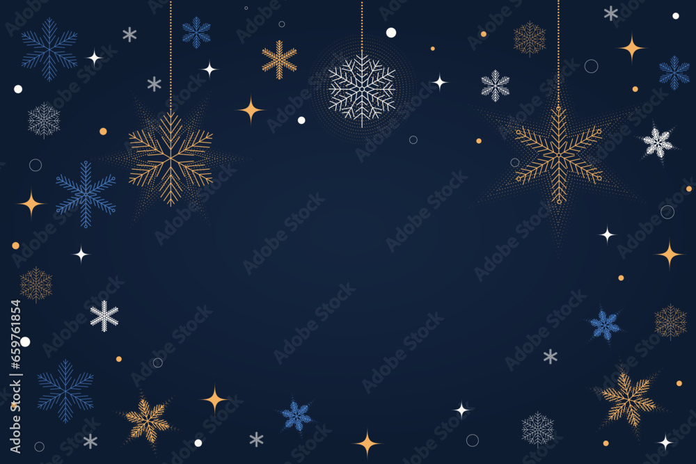 Christmas greeting card background. Design template of beautiful snowflakes in modern flat style. Christmas decorations. Vector. Vector illustration Christmas greeting card background. Design template of beautiful snowflakes in modern flat style. Christmas decorations. Vector. Vector illustration