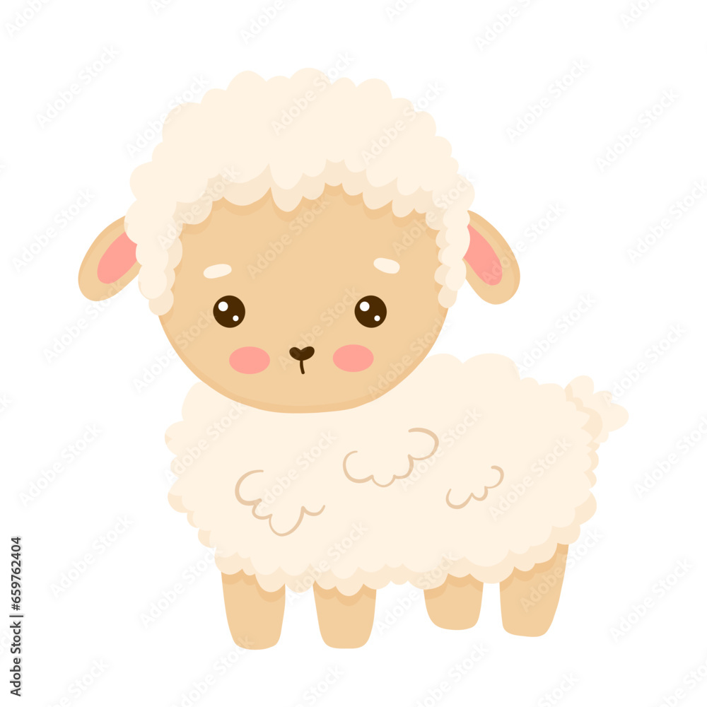 Cute vector sheep with in cartoon flat style isolated on white background. Funny farm animal for kids Cute vector sheep with in cartoon flat style isolated on white background. Funny farm animal for kids