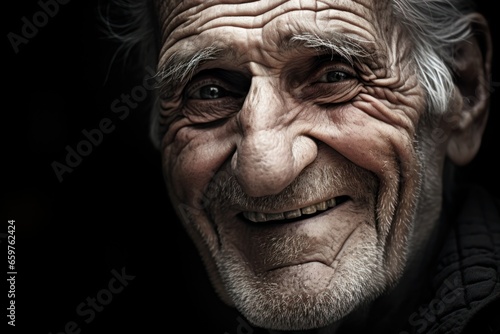 An image of an old man with a smile on his face. This picture can be used to depict happiness, positivity, and contentment in various contexts. © Ева Поликарпова