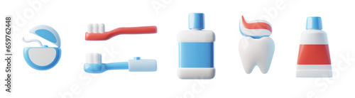 Dental hygiene 3D icons or symbols set, realistic vector illustration isolated.