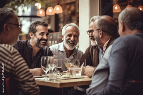 A group of men sitting at a table, enjoying a social gathering.