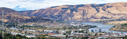 Panaramic overview of The Dalles, Oregon and Mt. Adams