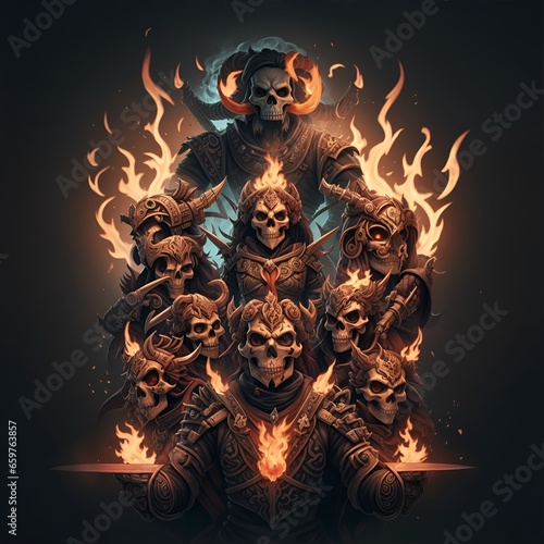 head skull fire mascot and esport gaming logo, AI generated photo