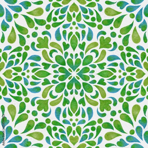 華やかなオリエンタル風のシームレスパターン　緑色 © たまき岬