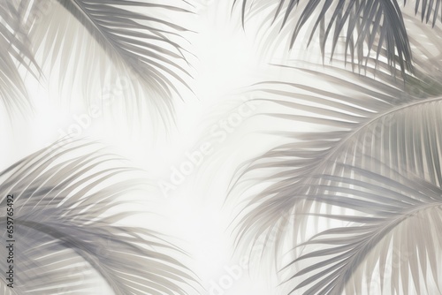 A banner allowing space for customization, with soft gray palm leaves artfully framing the frame's edges, offering a versatile backdrop. Photorealistic illustration