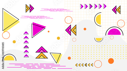 Purple violet yellow and white vector abstract memphis geometric styled background