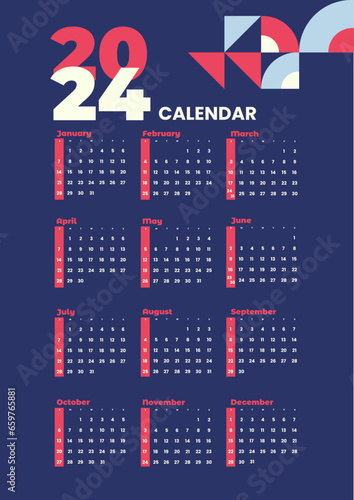 modern calendar template 2024 year retro style