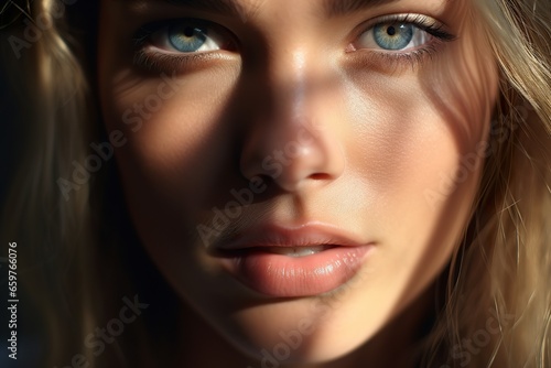 Wallpaper Mural  close-up of a caucasian woman with striking Blue eyes and pouty lips. Face of a beautiful caucasian woman Torontodigital.ca