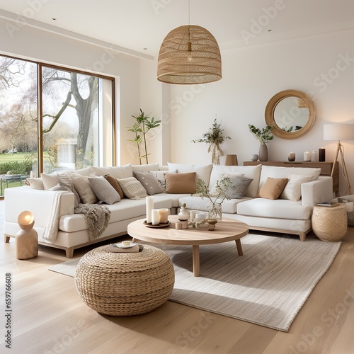 The interior of the living room with a sofa with a wooden table decorated with furniture modern decoration, a simple atmosphere.