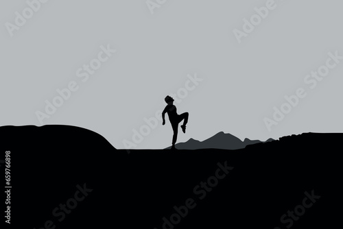 Landscape with people in nature. Vector illustration in flat style.