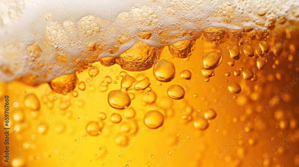 Foam and golden beer close-up with a clear glass Foam and golden beer close-up with a clear glass