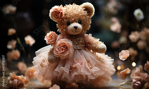 Teddy bear in a pink dress