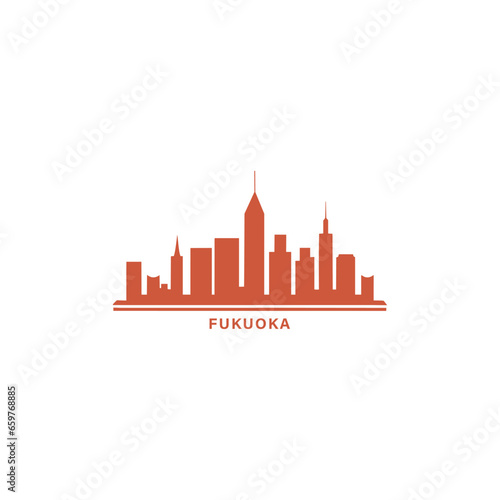 Japan Fukuoka cityscape skyline city panorama vector flat modern logo icon. Asian emblem idea with landmarks and building silhouettes. Isolated graphic