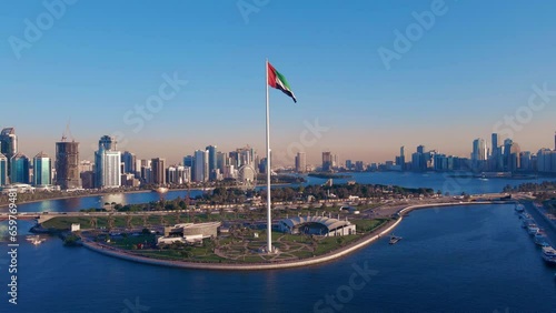 Aerial view of the Flag of the UAE, The national symbol of United Arab Emirates photo