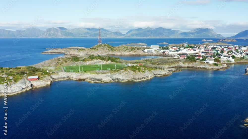 Football Field On An Island Amidst Azure Waters Football Field On An Island Amidst Azure Waters