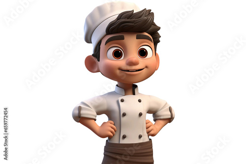 3D Cartoon Child Character Wearing a Chef's Apron Isolated on Transparent Background.
