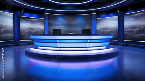 Virtual set of professional broadcast tv studio studio. News room interior © PaulShlykov