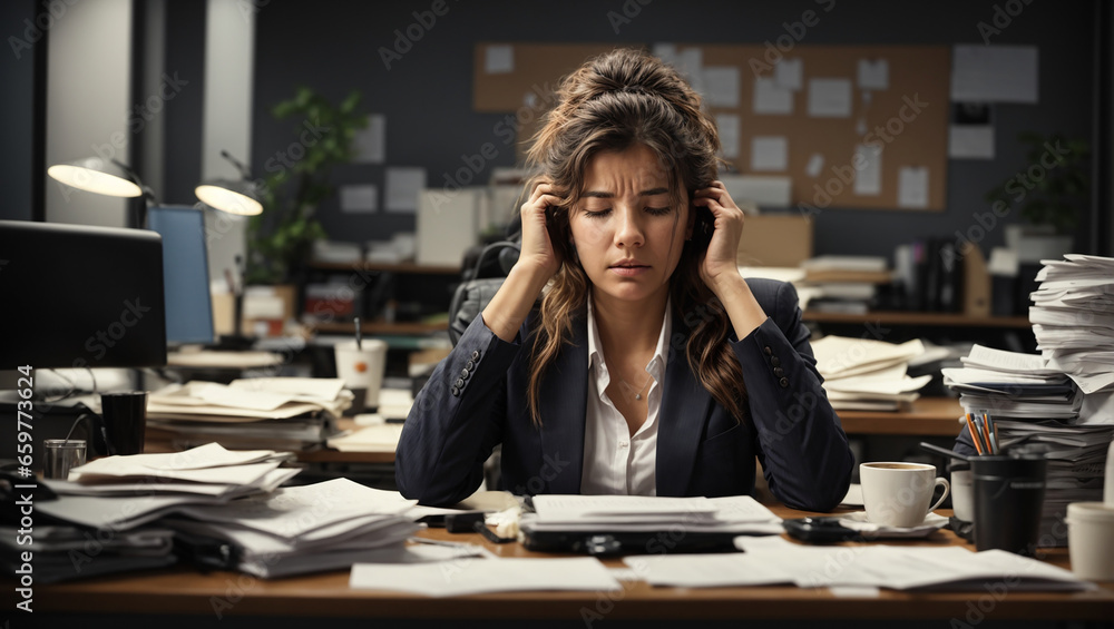 Tired employee behind the office desk Tired employee behind the office desk