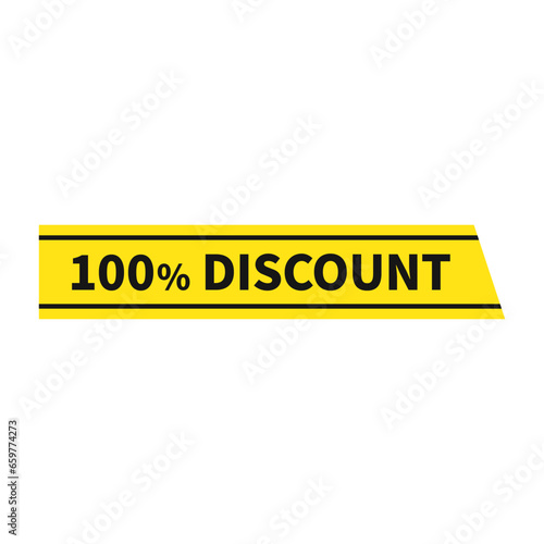 100 Discount In Yellow Rectangle Shape And Black Line For Free Promotion Sale
