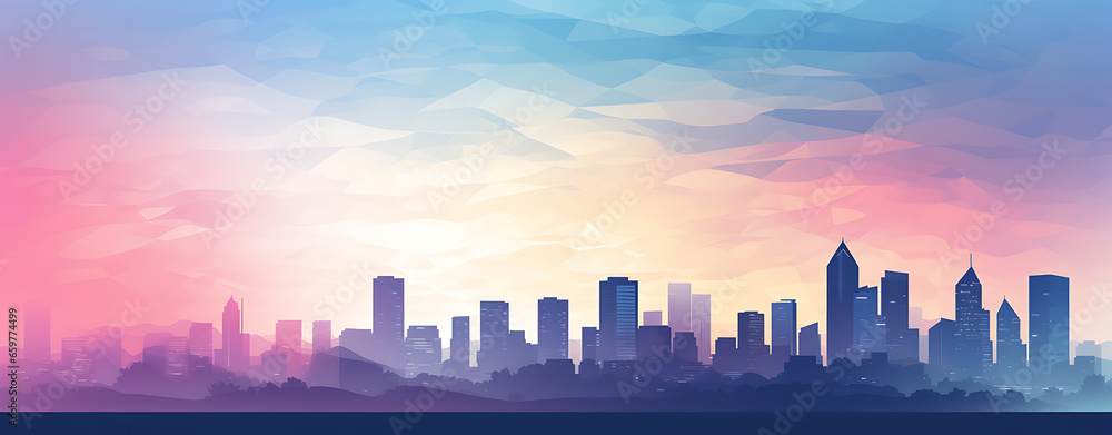 A gradient background with a silhouette of a city skyline, creating a sense of urban sophistication that is often used in promotional materials for events, travel, and city-related content