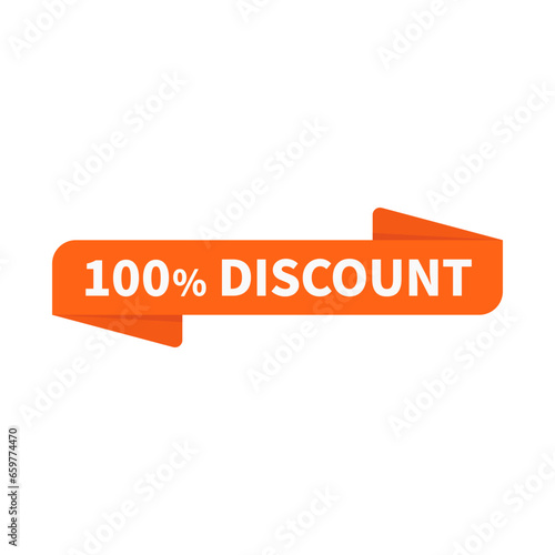 100 Discount In Orange Ribbon Rectangle Shape For Free Promotion Sale
