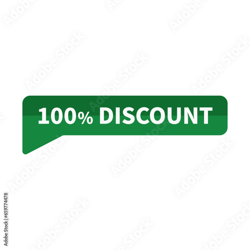 100 Discount In Green Rectangle Shape For Free Promotion Sale
