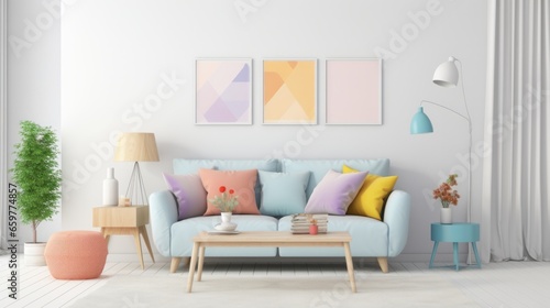 Light Blue Living Room with Pastel Colored Pillows  A Cozy and Serene Retreat