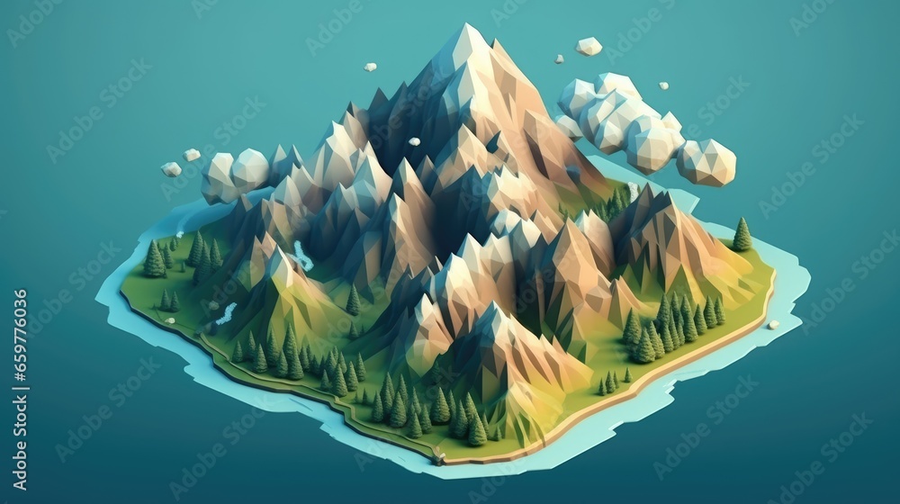 3d isometric mountains isolated background