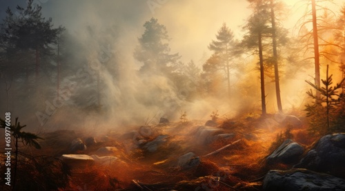 Fiery Forest: Burning Ring in a Yellow Sky