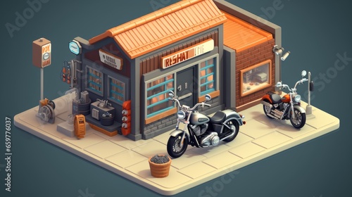 3d isometric motorcycle repair isolated background