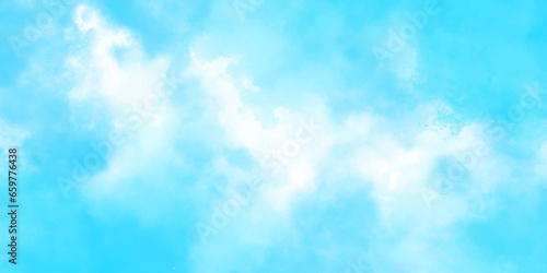 Watercolor blue color texture background, clouds and sky pattern illustration cloudy art abstract. Bright beautiful winter seasonal puffy and cloudy natural blue sky background