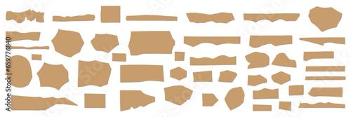 set of cutout of cardboard paper vector. torn brown paper collection