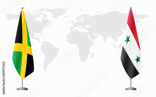 Jamaica and Syria flags for official meeting