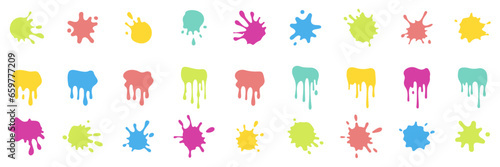 minimal color Ink drops and splashes. Blotter spots, liquid paint drip drop splash and ink splatter.