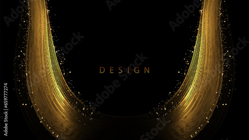 Gold textured wavy shapes with glitter and tinsel on black design