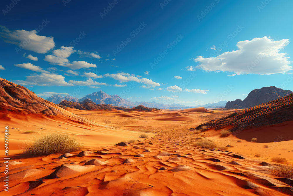 Naklejka premium Ethereal Desert Dreams: Clear Skies, Infinite Views