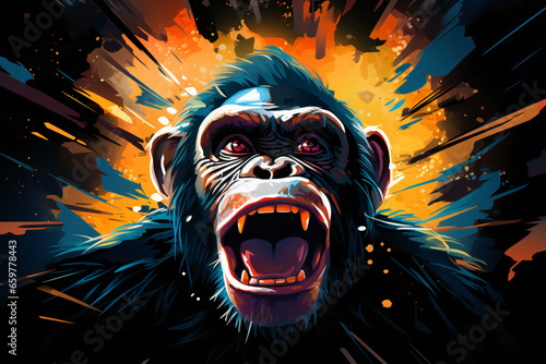 Valokuvatapetti Chimpanzee Light Painting cartoon illustration