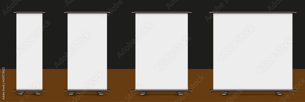 empty roll up banner. 1x4, 2x4, 3x4, 4x4 Standee banner Design. vector illustration empty roll up banner. 1x4, 2x4, 3x4, 4x4 Standee banner Design. vector illustration
