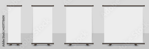 empty roll up banner. 1x4, 2x4, 3x4, 4x4 Standee banner Design. vector illustration