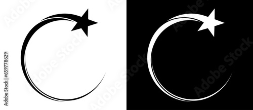 Abstract background with lines in circle and star. Art design spiral as logo or icon. A black figure on a white background and an equally white figure on the black side.