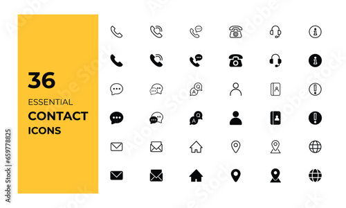 Universal contact icons set. Flat vector illustration. 