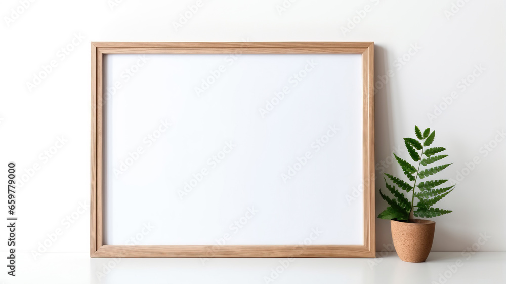 Empty wooden frame on white background, mockup, minimalist Empty wooden frame on white background, mockup, minimalist