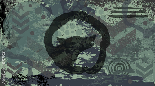 Camouflage Militär mit Grunge Textur - Hintergrund mit Tarnfarben - Logo Wolfskopf