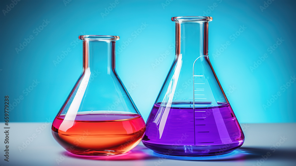 Glass flask and beaker in medical health science Glass flask and beaker in medical health science