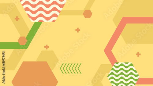 Fototapeta Naklejka Na Ścianę i Meble -  Yellow green and orange vector abstract illustration background with flat geometric shapes inspired by memphis style