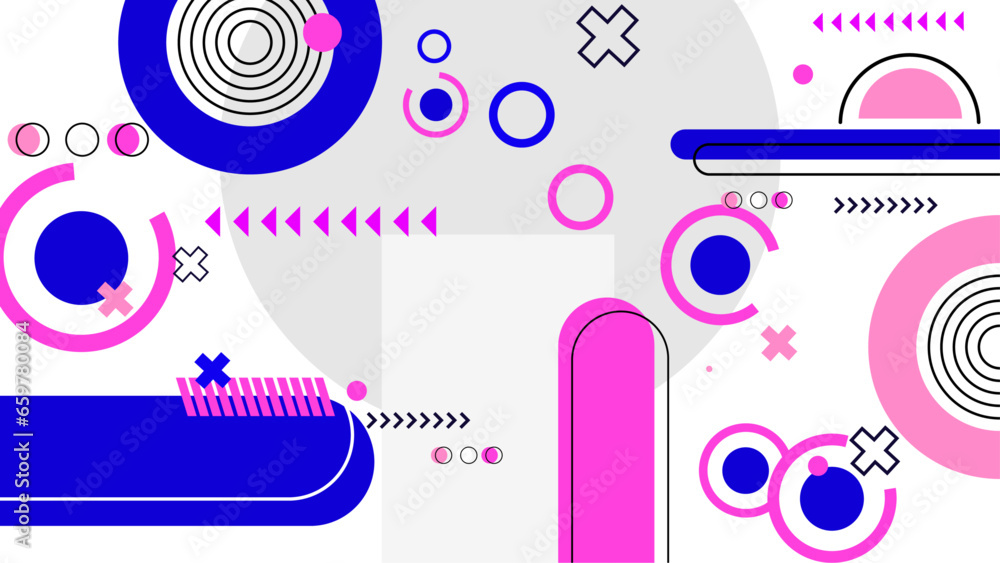 Obraz premium Gray grey blue and pink abstract flat memphis geometric background vector with shapes with minimalist style